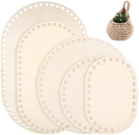 5Pcs Wooden Basket Bottom 5 Size Oval Circle Blank Crochet Basket Wood Base