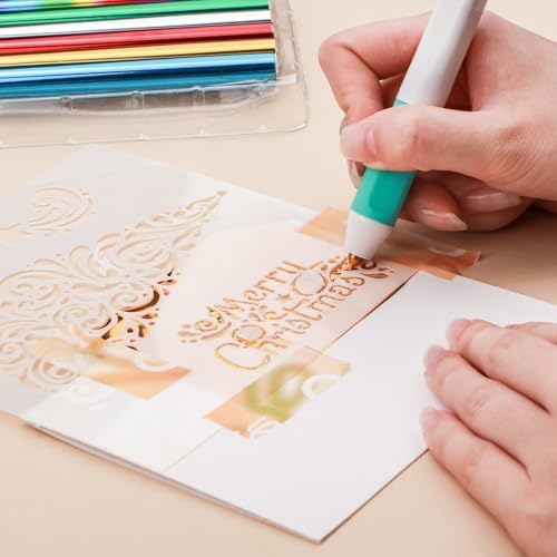 CYFUN DESIGN Hot Foil Roll & Hot Heated Foil Pens Set, Foil Quill Tool Freestyle Starter Kit, Includes 1 USB Heat Foil Pen and 6 PCS 5.9inch x 4.26feet Foil Rolls for Card Making Craft Stamping
