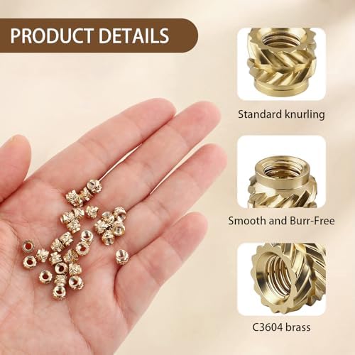 300 Pcs M3 Threaded Inserts,M3 x D5 x L4 Heat Set Inserts Brass Nuts,3D Printing Knurled Metric Nuts for Plastic,3D Printer Brass Inserts Knurled,Easy to Secure Fixation