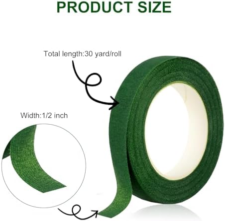 8 Rolls Floral Tape 1/2inch Flower Tape, Green Floral Tape | 30 Yards Florist Tape for Bouquet Stem Wrapping, Floral Crafts, Wedding Bouquet and Fresh Flowers