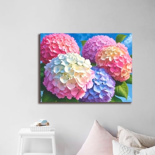 Muzagroo Paint by Numbers Oil Painting Kits for Adults DIY Hydrangea Flowers Oil Painting for Beginners Crafts Kits with Brushes and Acrylic Paints 16x20 inches (Hydrangea)