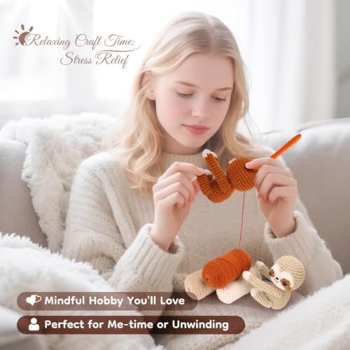 Fortuning's JDS Crochet Kit for Beginners, Hug Sloths Crochet Animal Kit