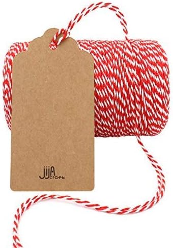 jijAcraft Red and White Twine, 2MM Cotton Bakers String, 656Ft Gift Wrapping Twine, Holiday Crafts String for Christmas, Mothers Day, Birthday