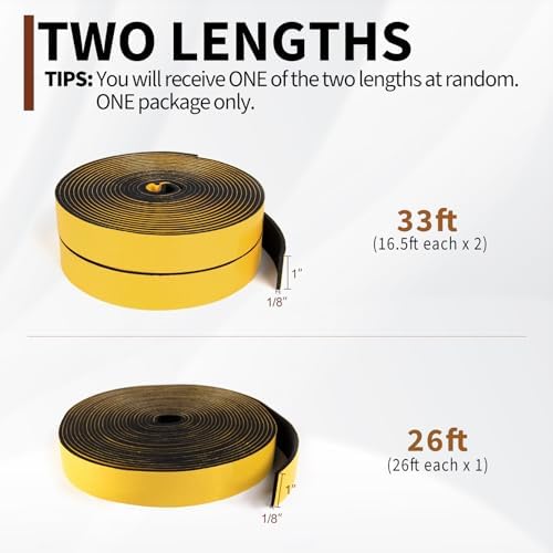 Yotache Weather Stripping 1" W X 1/8" T, 26 Ft Length