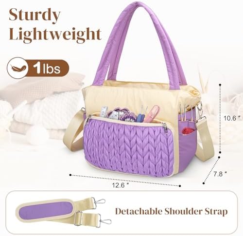 DALINDA Crochet Bag Organizer,Yarn Bag and Tote- Yarn Storage with Multiple Pockets for Crochet Supplies, Knitting Bag for Gifts,Portable & Durable(Purple)