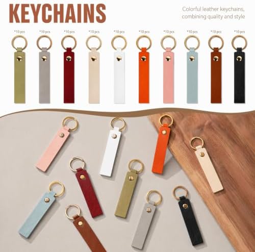 100 Pcs PU Leather Keychain Blanks, 10 Colors Blank Leather Keychains for Engravingwith Key Rings for DIY Craft, Stamping and Leather Working Projects