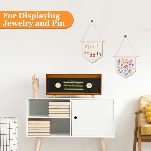 12PCS Blank Canvas Flag, Natural Canvas Banner Wall Hanging with Wooden Dowel for DIY Pin Display, Paint Decorations, Enamel Badge Collection (10.4" x 9.44")