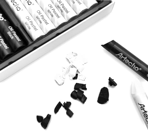 Artecho Oil Pastels Set of 12 PCS, 6 White and 6 Black (10 x 70 mm) | Soft Oil Pastels, For Art Painting, Drawing, Blending, For Artists, Beginners, Students, Teachers