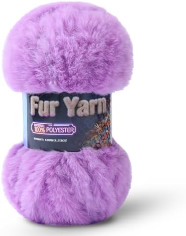 Faux Fur Yarn Soft Fluffy for Crocheting - 1 Skeins(Each 3.5oz/100g, 71yd/65m) - Chunky & Fluffy Yarn for Crochet Amigurumi, Blankets, Hand Knitting, Scarves &Crafts (1, Purple)