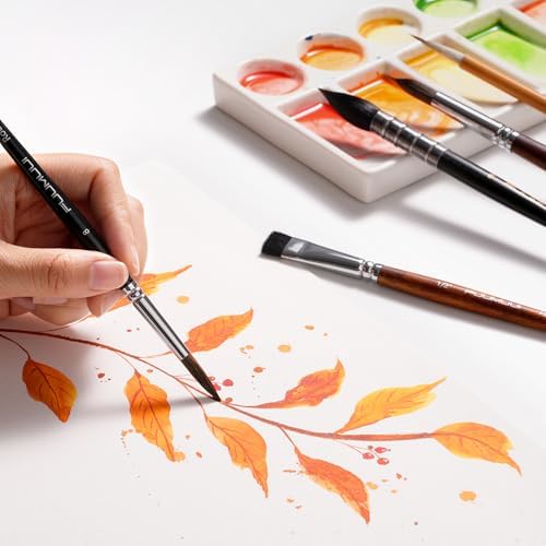 Watercolor Paint Brushes, 5pcs Fuumuui Professional Sable Brush, Wool & Synthetic Squirrel Brushes Set with Extended Needle, Round Point, Flat, Quill Wash Perfect for Watercolor Acrylic Gouache Inks