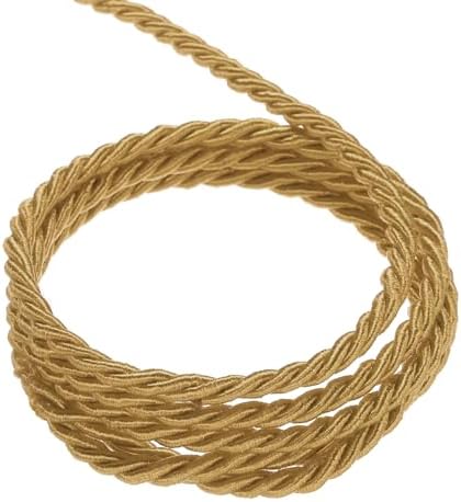 MECCANIXITY Twisted Cord Trim, 22 Yard 3mm 3-Ply Twine Braided Rope Shiny Thread String for Craft Gift Bag Curtain Christmas Decor, Dark Gold - 20m