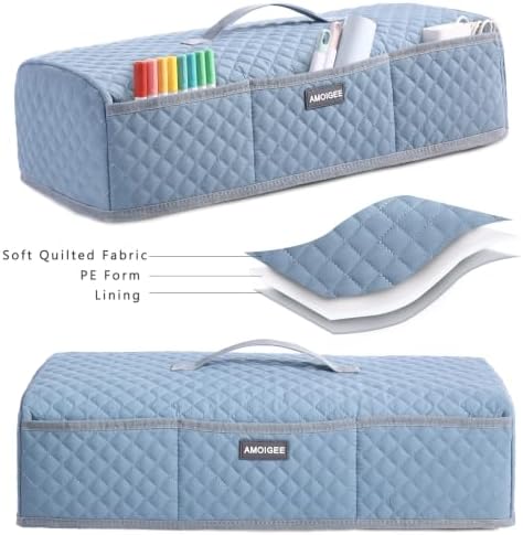 AMOIGEE Dust Cover for Latest Cutting Machine Cricutt Explore 5, Quilted Protective Cover with Storage Pockets for Cutting Machine, Floral Fabric Anti-Dust Cover for Craft Machine Organizer