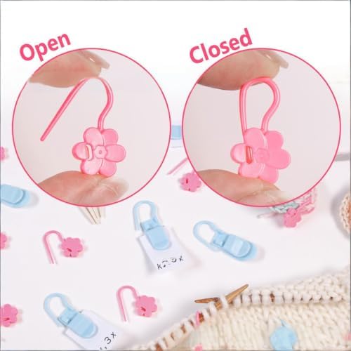 Knitting Loop Clip and Row Counter Set with Locking and Bulb Markers, Large-Eye Yarn Finishing Tools, Storage Case