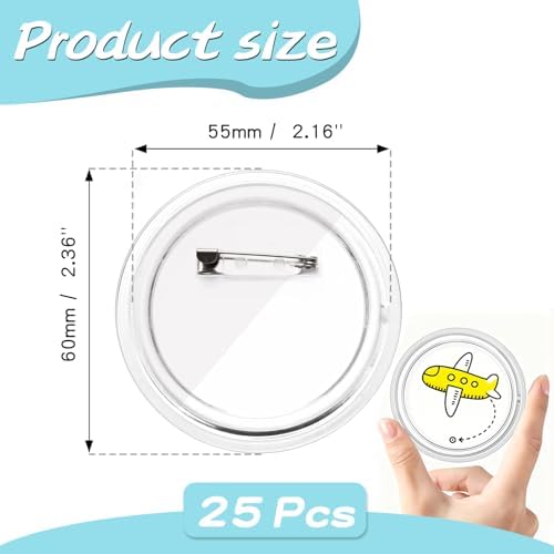 60 Pcs 2.3 inch Clear Acrylic Button Pins for Crafts Bulk Blank Pins for DIY Photo Picture Make Your Own Buttons Badge Maker Supplies