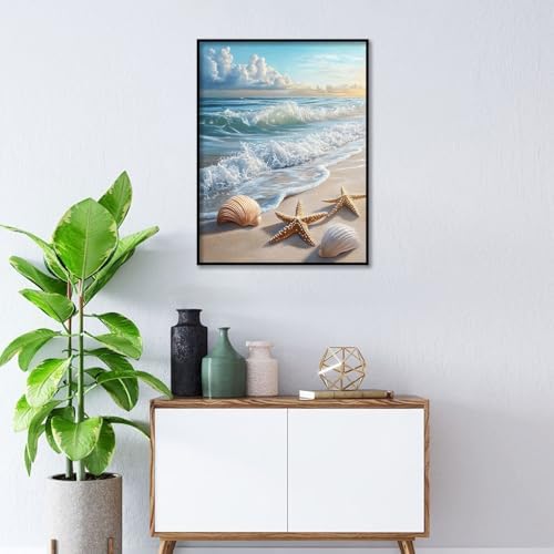 Amaieuin Beach Paint by Numbers with Frame Easel,Paint by Number Adult,Beach Adult Paint by Numbers for Home Wall Art Decor 12x8in