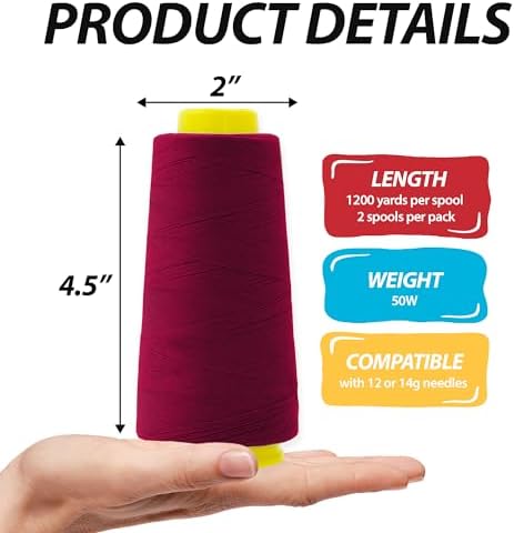 Mandala Crafts Burgundy Mercerized Cotton Thread Cones for Sewing Quilting