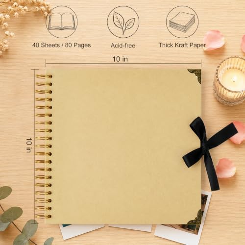 Scrapbook Photo Album 10"x10" 40 Sheets 80 Pages Kraft Paper Ribbon Closure
