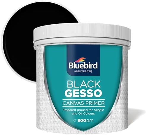 BLUEBIRD Heavy Gesso Primer for Acrylic Painting, Gesso Surface Prep Medium for Acrylic Paint and Oil Paint (Black, 28.2 Oz)