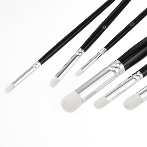 6 Piece Dry Brush Set for Miniature Painting, Professional Round Tip Art Brushes for Models Acrylic Oil, Various Sizes with Wood Handle for Detailing Blending and Texturing