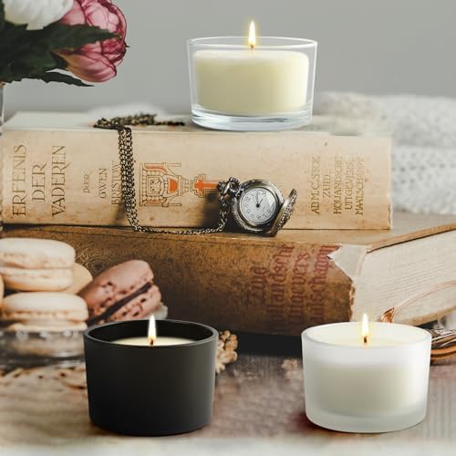 SHOWIN Thick Candle Jars for Making Candles 20 Pcs, 4 OZ Empty Jars with Wood Lids for Candle Making, Sample Container, Matte White