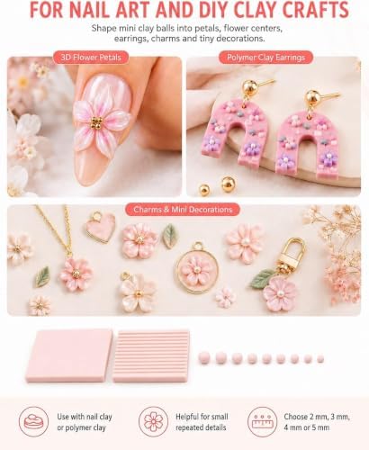 3D Print Clay Gel Ball Maker Tool,Nail Art Bead Roller for 3D Gel Flower (WH)