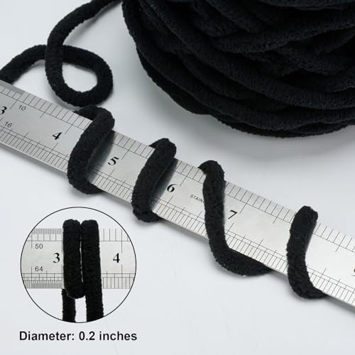 Black Chunky Chenille Yarn, #6 Super Bulky, 3.5 oz/72 Yards