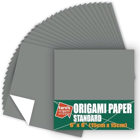 [Taro's Origami Studio] Standard 6 Inch One Sided Single Color (Grey) 50 Sheets (All Same Color) Square Easy Fold Premium Japanese Paper for Beginner (Made in Japan)