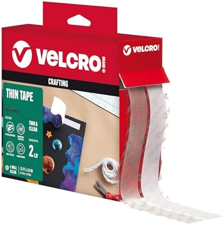 VELCRO Brand Thin Clear Tape | 15 Ft x ¾” | Cut Strips to Length | Home Office or Crafts Fastening Solution | Large Roll, 91325