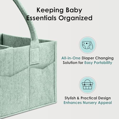 HIPHOP PANDA 2-Pack Diaper Caddy Organizer - Nursery Storage Bin & Car Organizer for Diapers, Wipes, and Baby Essentials - Dual-Color Solid Set (Grey/Green), Large Size