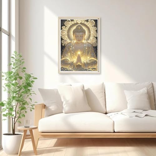 GOUOYANA Buddha Diamond Painting Kits for Adults Beginners, Buddhism Diamond Art Kits, 5D DIY Full Round Drill Religious Paint with Diamond Pictures Gem Art, Home Wall Decor 12 x 16 Inch