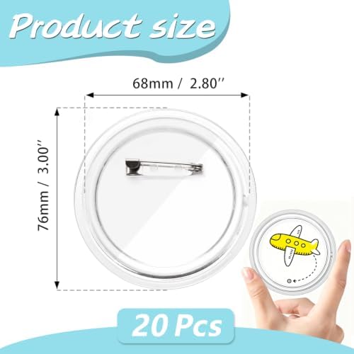 20 Pcs 3 Inch Clear Acrylic Blank Button Pins, DIY Craft Badge Making Supplies for Custom Photo Buttons, Homemade Badges, School Projects, Team & Event Badges