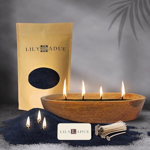 LILY LADUE Black Sand Candle Kit - 1Lb/16Oz Pearled Candles Sand and Wicks (24) with Wood Holder, Unscented Aroma Beads, Reusable Pearled Candle Wax for DIY Home Kit, Powder Beads Refill Available