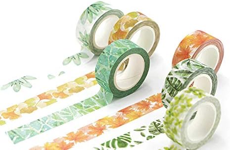 YUBBAEX Lush Plants Washi Tape Set 6 Rolls Floral Masking Decorative Tapes 15mm Wide (Feeling of Leaves)