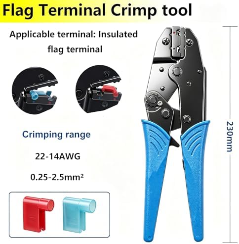smseace Flag Terminal Crimper AWG 22-14 (0.5-2.5mm²) Electrical Crimping Tool for right angle spade connector Ratchet Terminal Crimper