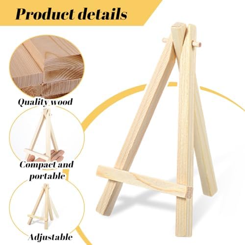 40 Pack 6“ Mini Wood Display Easel, Natural Wooden Small Easel Stand for Signs, Small Canvases, Table Display, Pictures, Photos, Wedding Place Cards, Crafts and Other Smaller Projects
