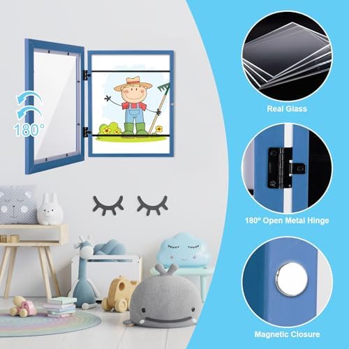 [2-Pack] Kids Art Frames, 8.5x11 Front Opening Kids Artwork Frames Changeable, Dark Blue Artwork Display Storage Frame for Wall, Holds 50 Pcs, for 3D Picture, Crafts, Children Drawing, Hanging Art,