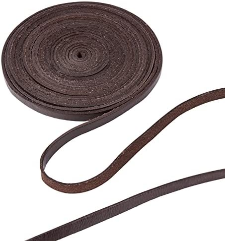 GORGECRAFT 5.5Yds 8mm Flat Genuine Leather Cord Natural Leather String Lace Strips Full Grain Cowhide Braiding String Roll for Jewelry Making DIY Craft Braided Bracelets Belts Keychains(Dark Brown)