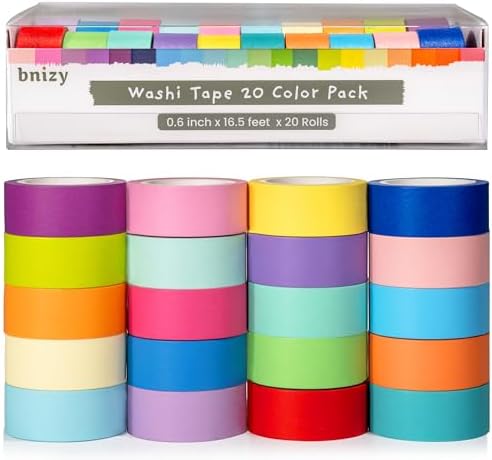 20PCS Colored Washi Tape, Kids Art Supplies Colored Tape, DIY Craft Tape, Colored Tape Rolls, Colored Painters Tape 1.52cm x 5m (0.6In x 328feet Total)