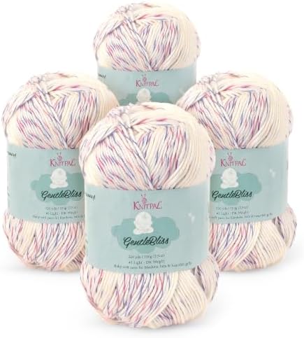 GentleBliss DK Acrylic Soft Baby Yarn, 4-Pack (880Yds/400G), White Sunsets