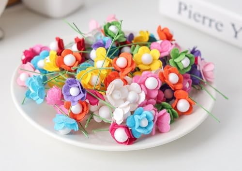 Handmade 100 pcs Mini Flowers Mulberry Paper Flowers 18 mm Scrapbook Craft Card DIY Craft Using for Crafts, Bouquets, Scrapbooks, Decorations Artificial Flowers (10 Colors)