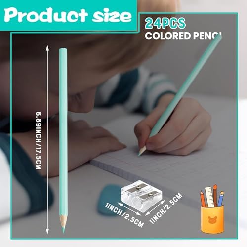 24 PCS Macaron Blue Colored Pencils Pre Sharpened Pencil 2 HB - Ideal for Checking, Grading, Tests & Office/School Supplies