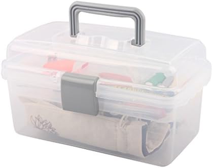 Multipurpose Plastic Storage Container Box with Handle and Latch Lock, Clear Gray