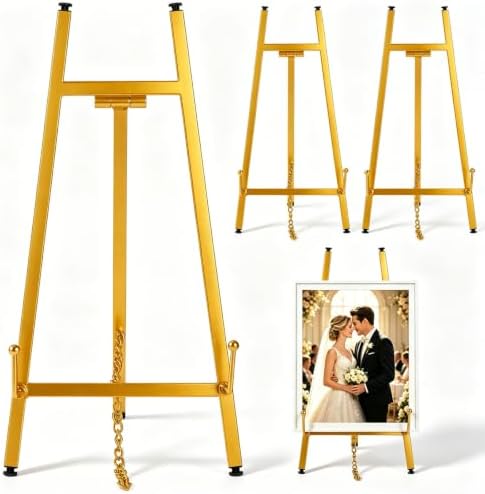 Tudomro 4 Pcs 13.3 Inch Tabletop Gold Easel Stand for Sign Picture