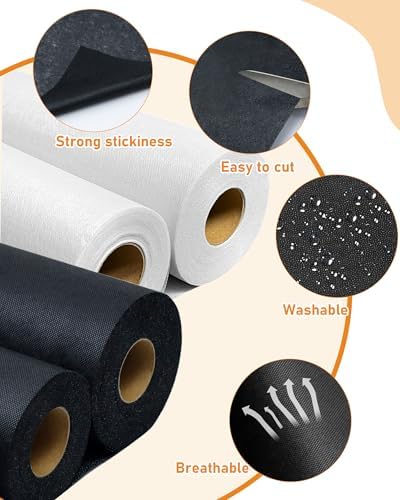 PLANTIONAL Medium Weight Black Iron-On Non-Woven Fusible Interfacing: 16.5" x 30yds Medium Weight Non-Woven Interfacing Iron On Polyester Single-Sided Interfacing for DIY Crafts Supplies