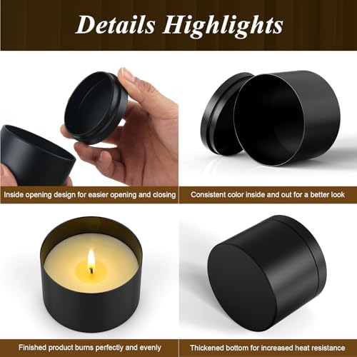 PCREGPAE 4OZ Black Candle Tins Cans with Lids and Wicks for Making Candles