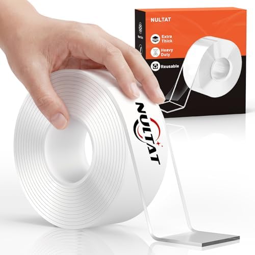 NULTAT Double Sided Tape Heavy Duty, Nano Reusable, Removable, Washable Double Stick Tape for Wall, Multipurpose Clear Adhesive Tape 1.18" x 120"(10 Feet)