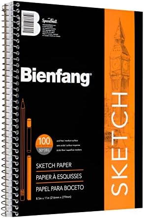 Bienfang Sketch Pad 8.5x11 Inch, 100 Sheets of 60lb 90gsm Art Paper, Spiral Bound Sketch Book Drawing Notebook