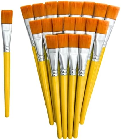 Flat Paint Brush Set 20 Pcs, 1 Inch Handmade Flat Brushes for Artists, Large Acrylic Paint Brushes for Acrylic Oil Watercolor Painting, Big Oil Paint Brushes & Body Art Tool for Rock Painting (20 Pcs)