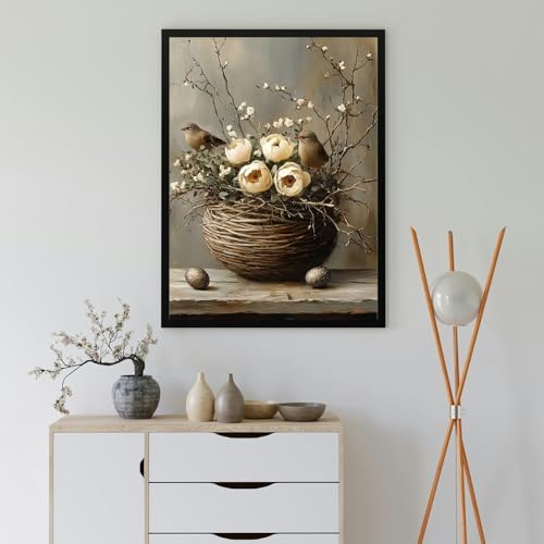 MBNTJHT Bird Paint by Numbers Kit for Adults,Birds Flowers Paint by Number Kits for Adults Beginners,Unframed Flower Basket Digital Oil Painting Crafts for Wall Decor Gifts 16X20 Inch.