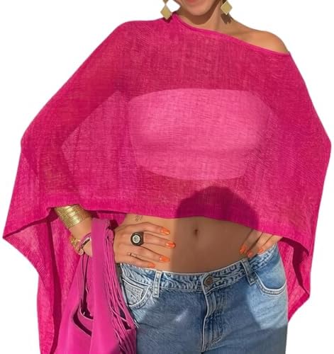 Women Sheer Poncho Shawl Top Lightweight Knit Pullover Beach Cover Up Tops